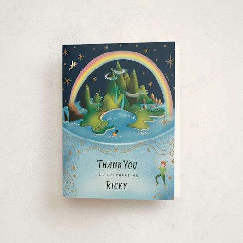 This is a midnight kids thank you cards with standard by Becky Nimoy called disney's peter pan neverland cake printing on strathmore in standard