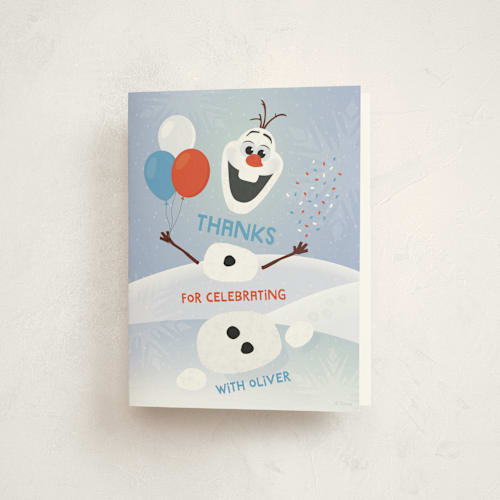 This is a periwinkle kids thank you cards with standard by Erica Krystek called disney's olaf to party printing on strathmore in standard