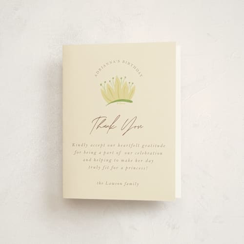 This is a southern cream kids thank you cards with standard by Kate Ross called disney princess tiana's dress printing on strathmore in standard