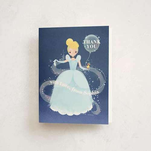 This is a midnight kids thank you cards with standard by Itsy Belle Studio called disney's cinderella bibbity bobbity printing on strathmore in standard