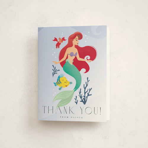 This is a lavender kids thank you cards with standard by Ana de Sousa called disney's little mermaid sea adventures printing on strathmore in standard