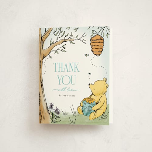 This is a sky kids thank you cards with standard by Pixel and Hank called disney's pooh forest scene printing on strathmore in standard