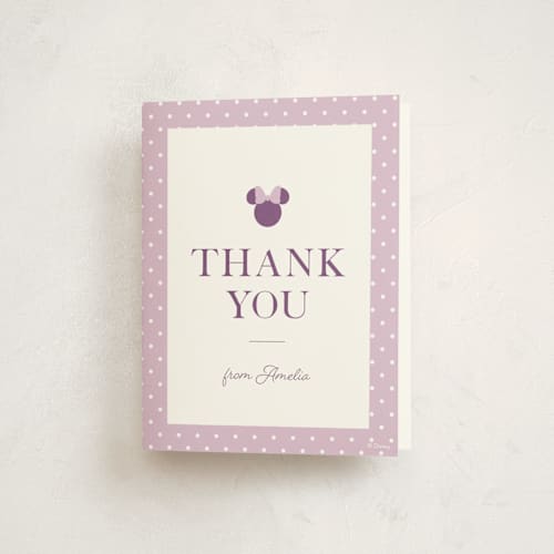 This is a grapes kids thank you cards with standard by Julee London called disney simply minnie birthday printing on strathmore in standard