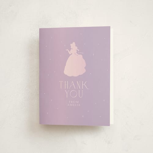 This is a lilac kids thank you cards with standard by Angela Thompson called disney's sparkling princess belle printing on strathmore in standard