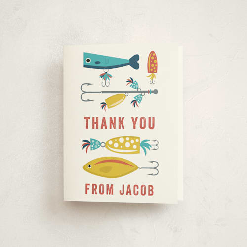 This is a ocean kids thank you cards with standard by Bethany Anderson called gone fishin' printing on strathmore in standard