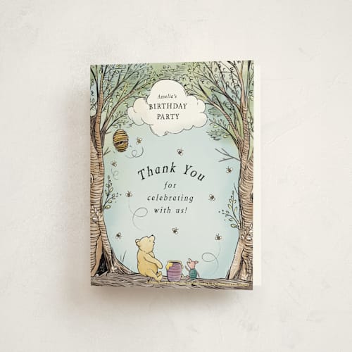 This is a sky kids thank you cards with standard by Becky Nimoy called disney's winnie the pooh in the wood printing on strathmore in standard