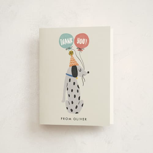 This is a classic kids thank you cards with standard by Lehan Veenker called party puppers printing on strathmore in standard