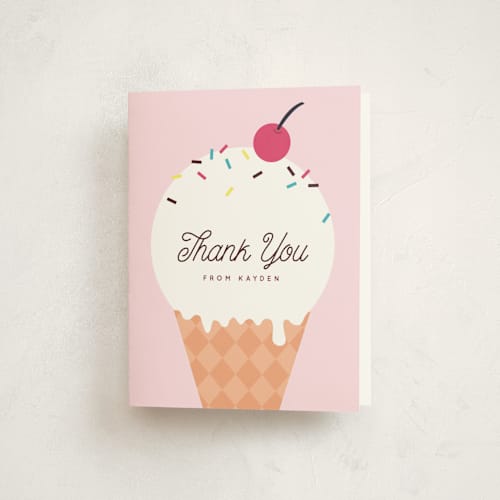 This is a strawberry kids thank you cards with standard by Katie Zimpel called banana split printing on strathmore in standard