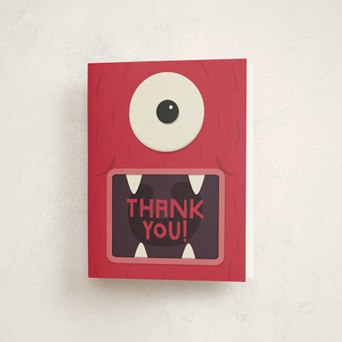 This is a scary scarlet kids thank you cards with standard by Lori James called monster party printing on strathmore in standard