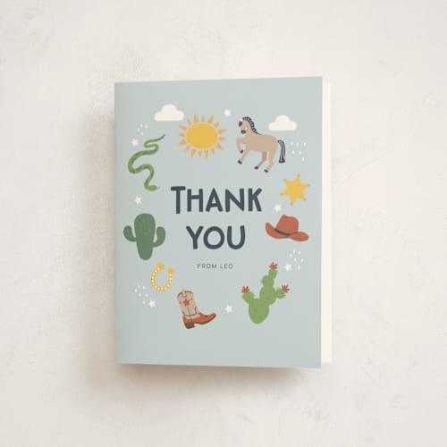 This is a sky kids thank you cards with standard by peetie design called my friendly rodeo printing on strathmore in standard