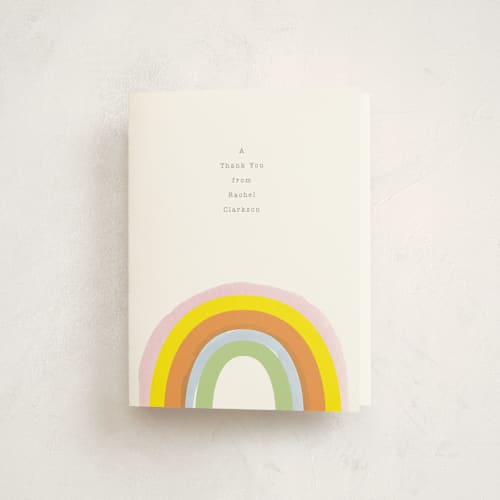 This is a apricot kids thank you cards with standard by Baumbirdy called little rainbow printing on strathmore in standard