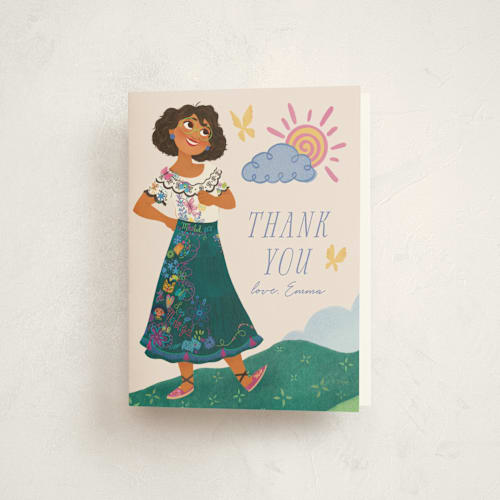 This is a vanilla kids thank you cards with standard by Sabrin Deirani called magical fiesta printing on strathmore in standard