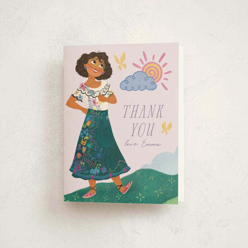 This is a lavender kids thank you cards with standard by Sabrin Deirani called magical fiesta printing on strathmore in standard