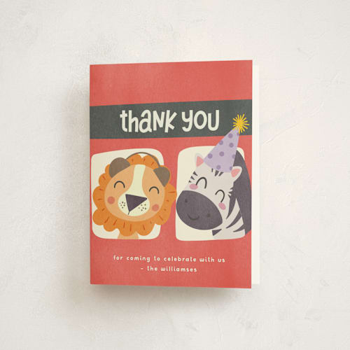 This is a rust kids thank you cards with standard by Vera Lim called come aboard printing on strathmore in standard