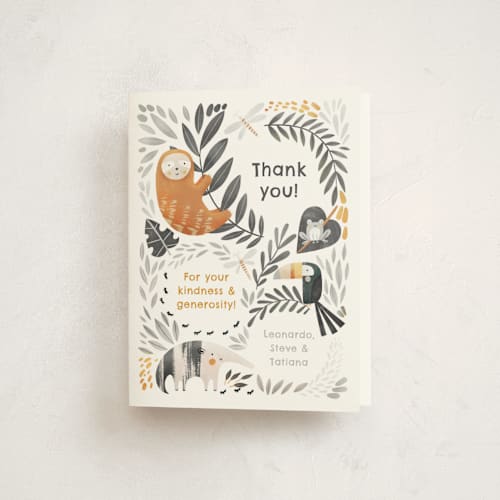 This is a graphite kids thank you cards with standard by Tati Abaurre called sloth jungle printing on strathmore in standard
