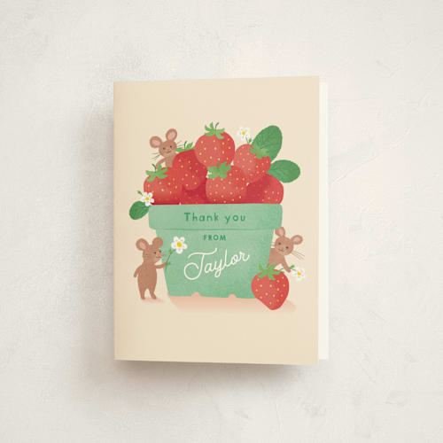 This is a vanilla kids thank you cards with standard by Jennifer Wick called berry special printing on strathmore in standard