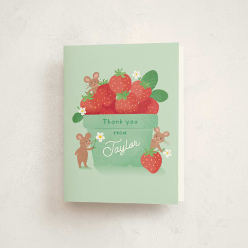 This is a mint kids thank you cards with standard by Jennifer Wick called berry special printing on strathmore in standard