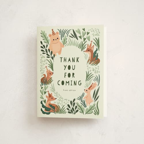 This is a evergreen kids thank you cards with standard by Vivian Yiwing called into the wild printing on strathmore in standard