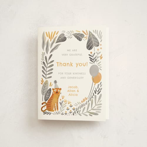 This is a steel kids thank you cards with standard by Tati Abaurre called tiger birthday printing on strathmore in standard