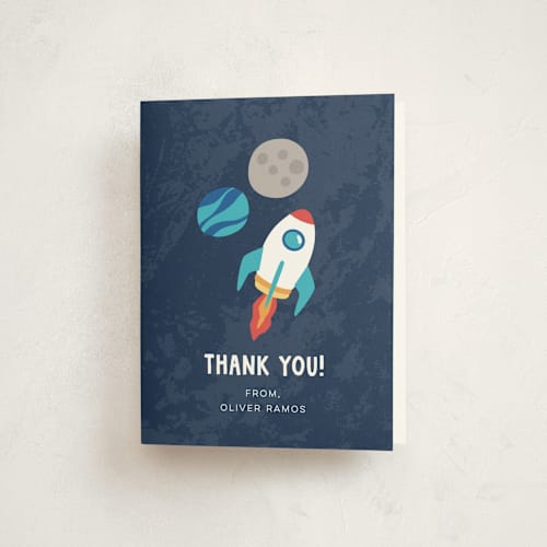 This is a midnight kids thank you cards with standard by peetie design called space age printing on strathmore in standard