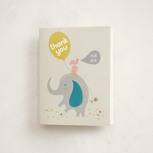 This is a ash kids thank you cards with standard by Vera Lim called happy elephant printing on strathmore in standard
