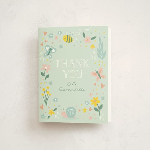 This is a sky kids thank you cards with standard by Susan Asbill called in the garden printing on strathmore in standard