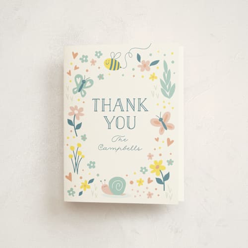 This is a cloud kids thank you cards with standard by Susan Asbill called in the garden printing on strathmore in standard