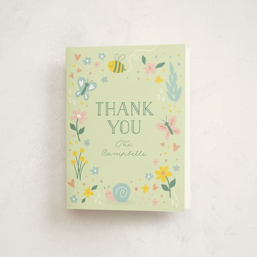 This is a grass kids thank you cards with standard by Susan Asbill called in the garden printing on strathmore in standard