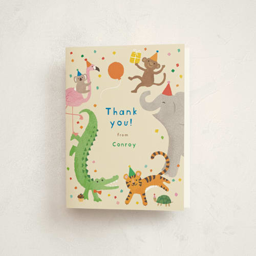 This is a sugar cookie kids thank you cards with standard by Jennifer Wick called confetti crew printing on strathmore in standard