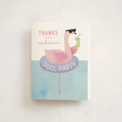 This is a lavender kids thank you cards with standard by Lori Wemple called flamingo printing on strathmore in standard