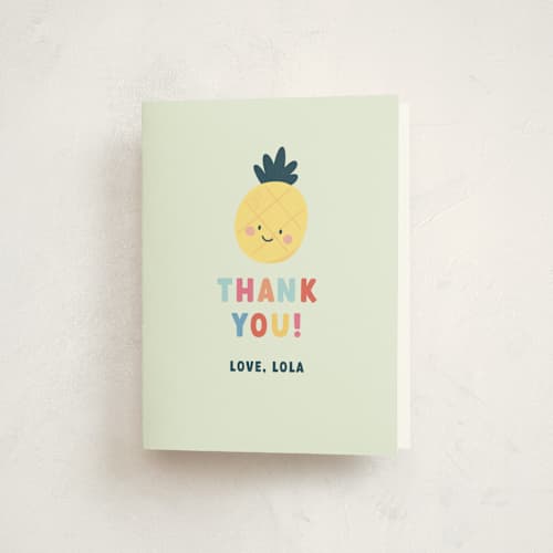 This is a key lime kids thank you cards with standard by peetie design called fruit salad printing on strathmore in standard