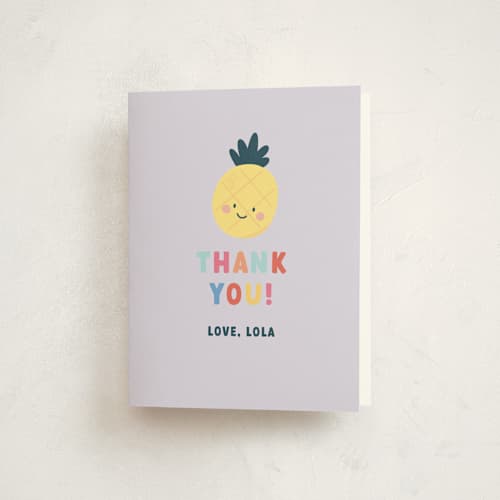 This is a grape kids thank you cards with standard by peetie design called fruit salad printing on strathmore in standard