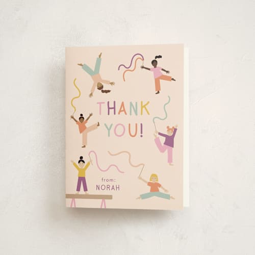 This is a grapefruit kids thank you cards with standard by Kelly Watkins called tumbling party printing on strathmore in standard