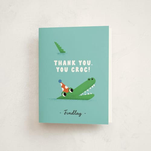 This is a creamsicle kids thank you cards with standard by mo kelley called pool party printing on strathmore in standard