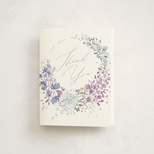 This is a boysenberry kids thank you cards with standard by Leah Bisch called garden party printing on strathmore in standard
