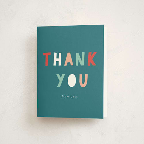 This is a citrus kids thank you cards with standard by Christie Garcia called that first cake printing on strathmore in standard