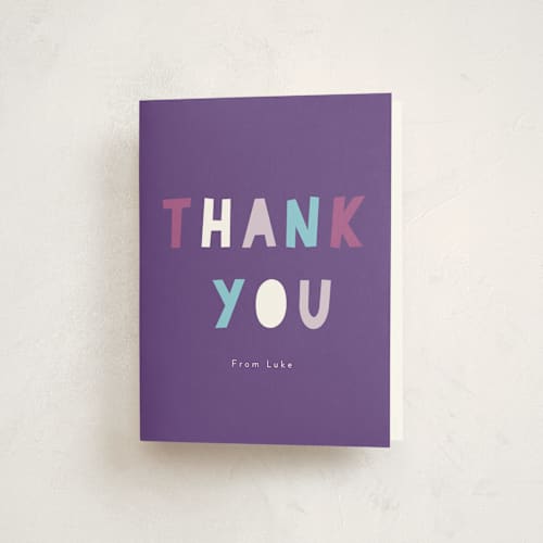 This is a grape kids thank you cards with standard by Christie Garcia called that first cake printing on strathmore in standard