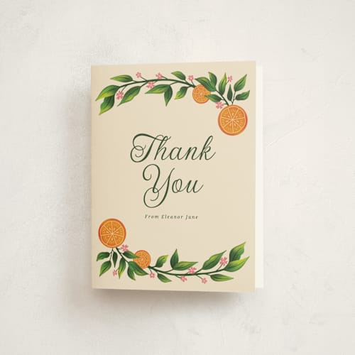 This is a clementine kids thank you cards with standard by Megan Cash called cutie printing on strathmore in standard