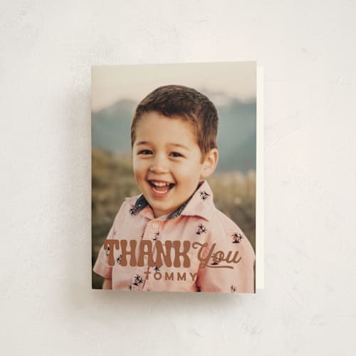 This is a cocoa kids thank you cards with standard by Jessie Steury called vibe printing on strathmore in standard