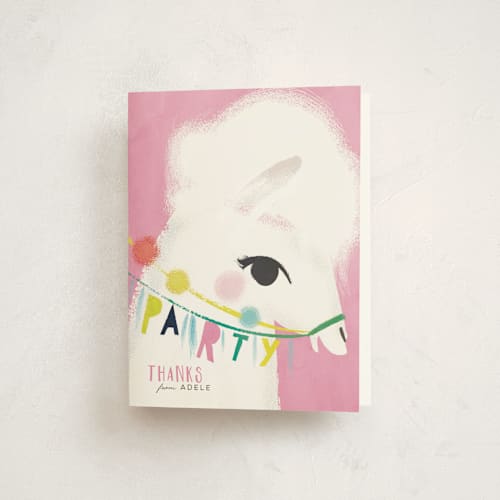 This is a watermelon kids thank you cards with standard by Lori Wemple called llama birthday printing on strathmore in standard