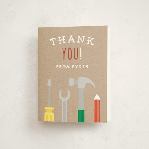 This is a kraft kids thank you cards with standard by Jen Banks called handy man printing on strathmore in standard