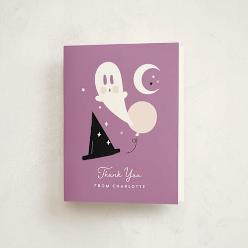 This is a cotton candy kids thank you cards with standard by Corinne Malesic called little boo printing on strathmore in standard