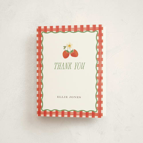 This is a strawberry kids thank you cards with standard by Itsy Belle Studio called so berry sweet printing on strathmore in standard