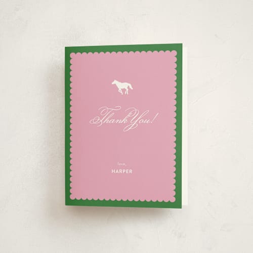 This is a bubblegum kids thank you cards with standard by Ashlee Townsend called derby party printing on strathmore in standard