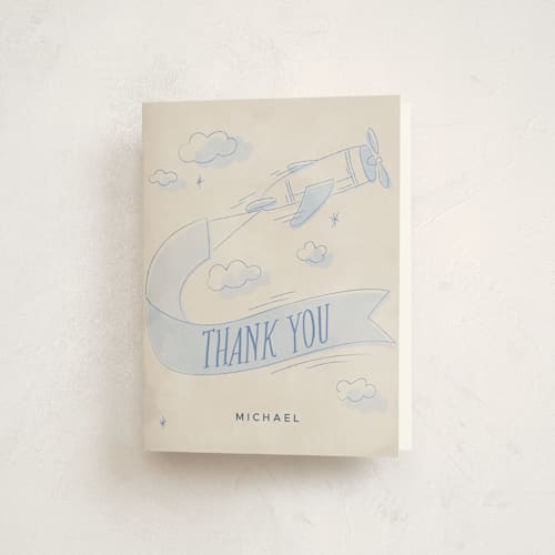 This is a sky kids thank you cards with standard by Vera Lim called fly with me printing on strathmore in standard