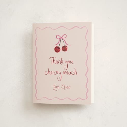 This is a blush kids thank you cards with standard by Cass Loh called vintage birthday cake printing on strathmore in standard