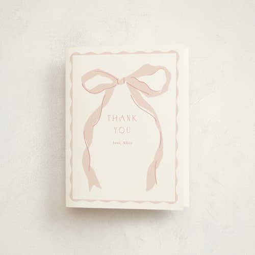 This is a blush kids thank you cards with standard by Baumbirdy called framed bow printing on strathmore in standard