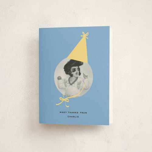 This is a lemon kids thank you cards with standard by Jennifer Lew called birthday hat printing on strathmore in standard