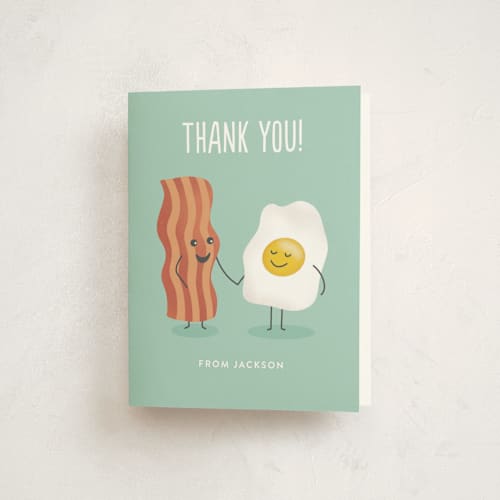 This is a aquamarine kids thank you cards with standard by Jana Volfova called egg-cellent friend printing on strathmore in standard
