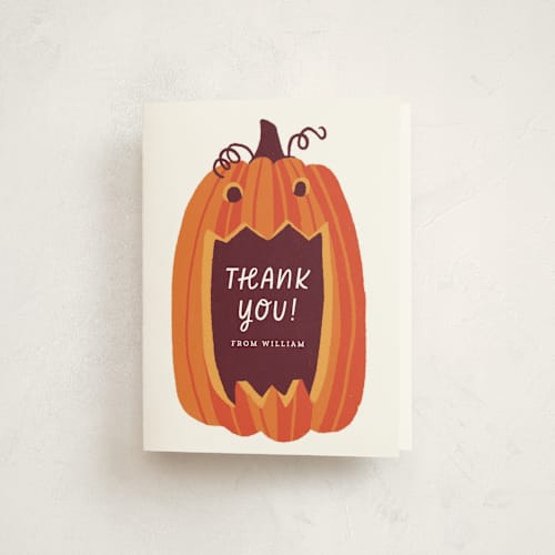 This is a vanilla spice kids thank you cards with standard by Rebecca Smith called eat, drink, and be scary printing on strathmore in standard